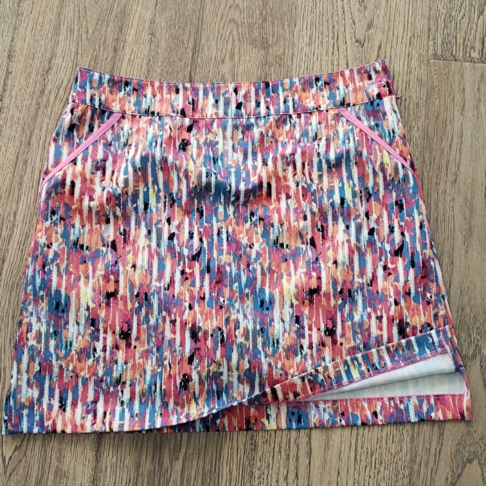 EP Pro Multicolor Abstract Print Golf Skort with Pink Trim